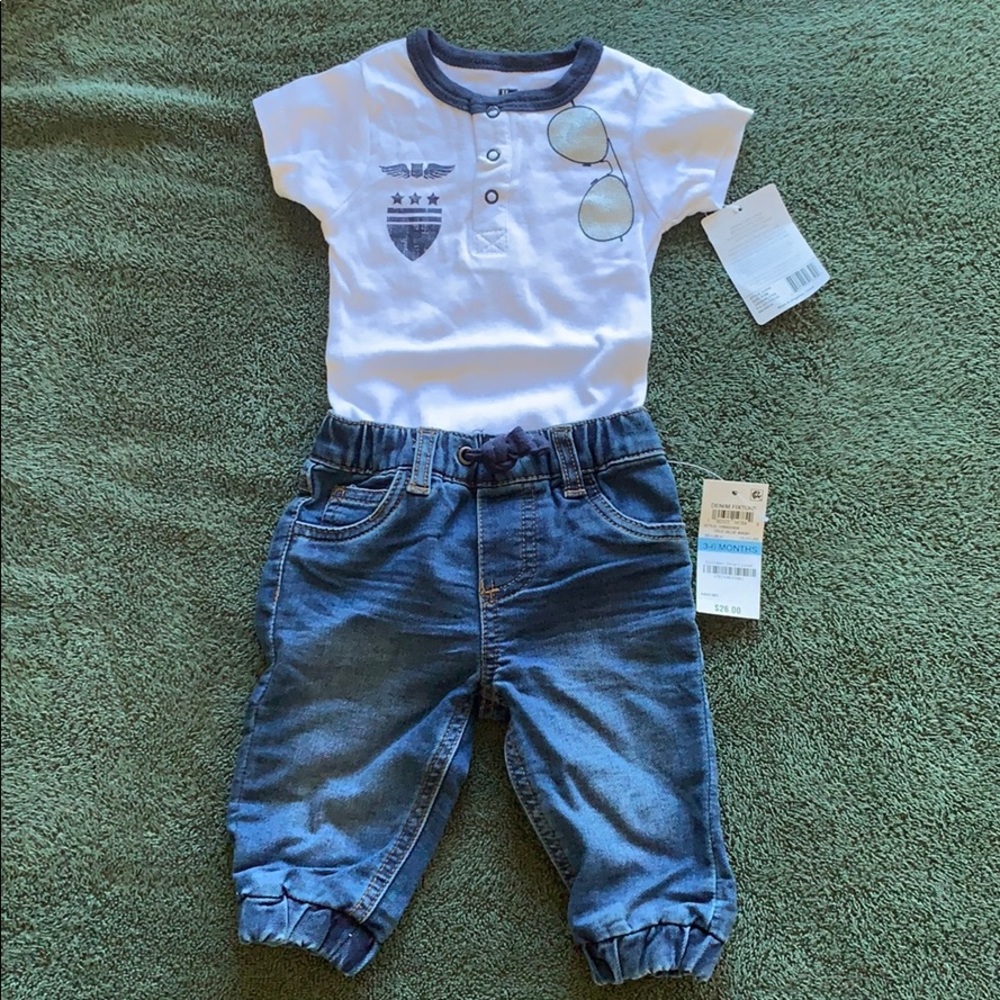 Hudson baby onesie & First Impressions denim pants
